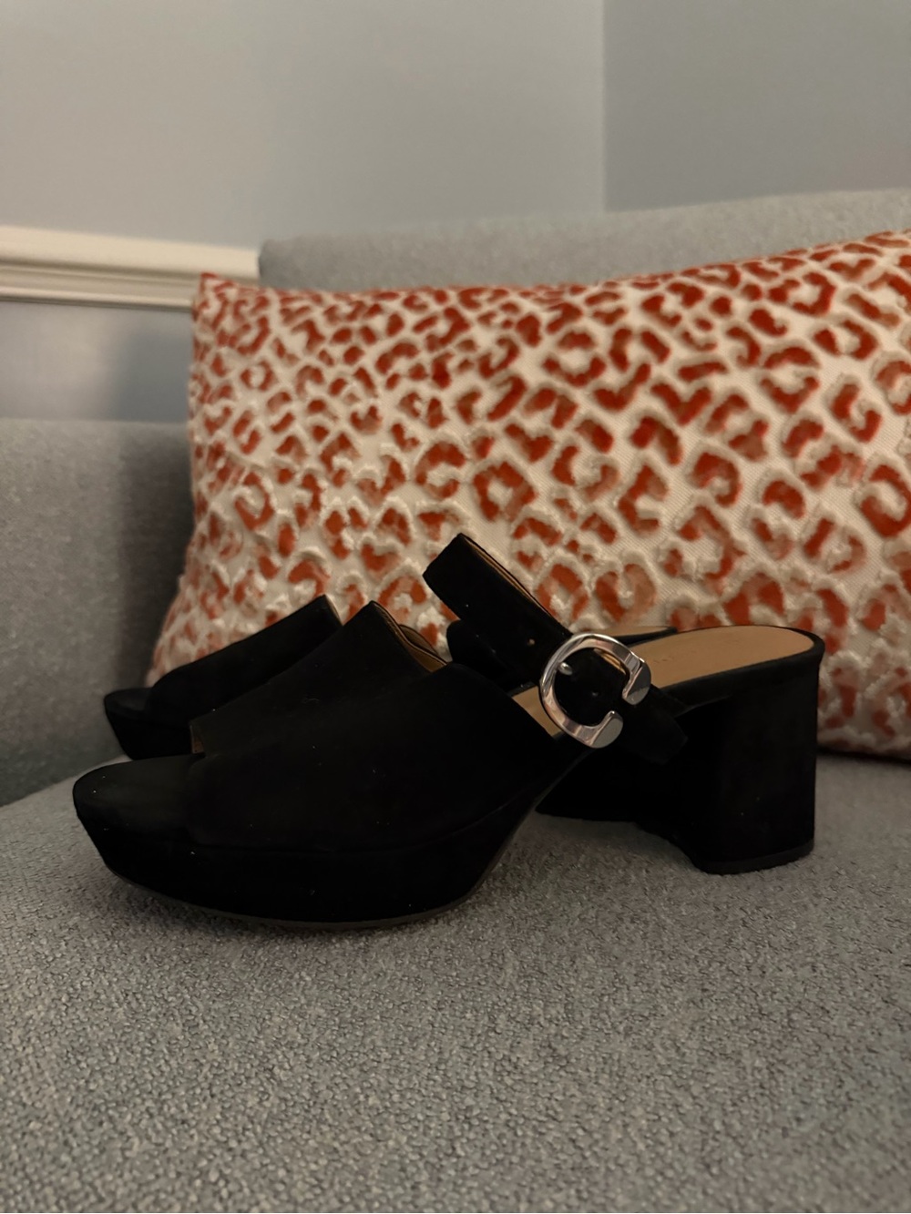 Aerosoles Black Suede Buckle Mules with Block Heel